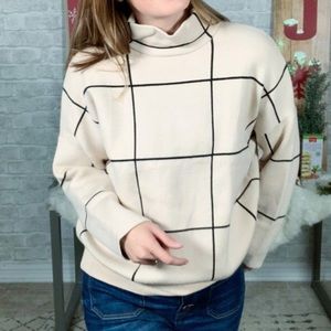 Davi & Dani | Grid Pattern Mock Neck Sweater